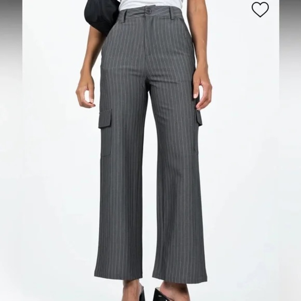 Princess Polly Women’s Gray Pinstripe Cargo Wide Leg Trousers Size 4